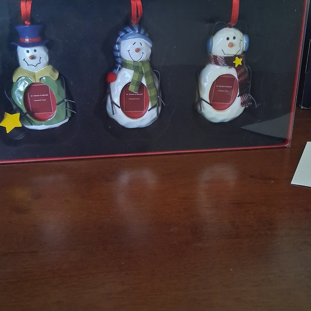Holiday Snowman Hanging Ornament Set - Red, Green, Blue